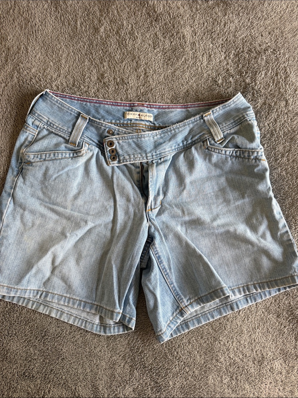 Tommy Hilfiger Light Blue Denim Shorts with Button Waist Detail
